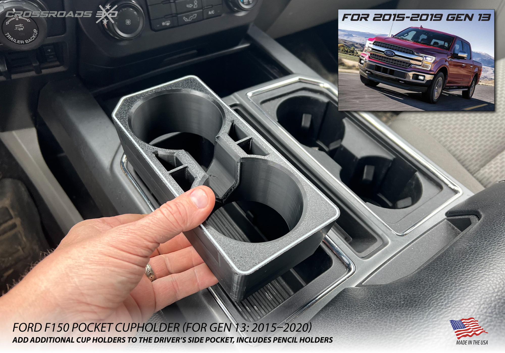 Cup Holders for Ford F-150 (2015-2020, Gen 13) Center Console - Image 6
