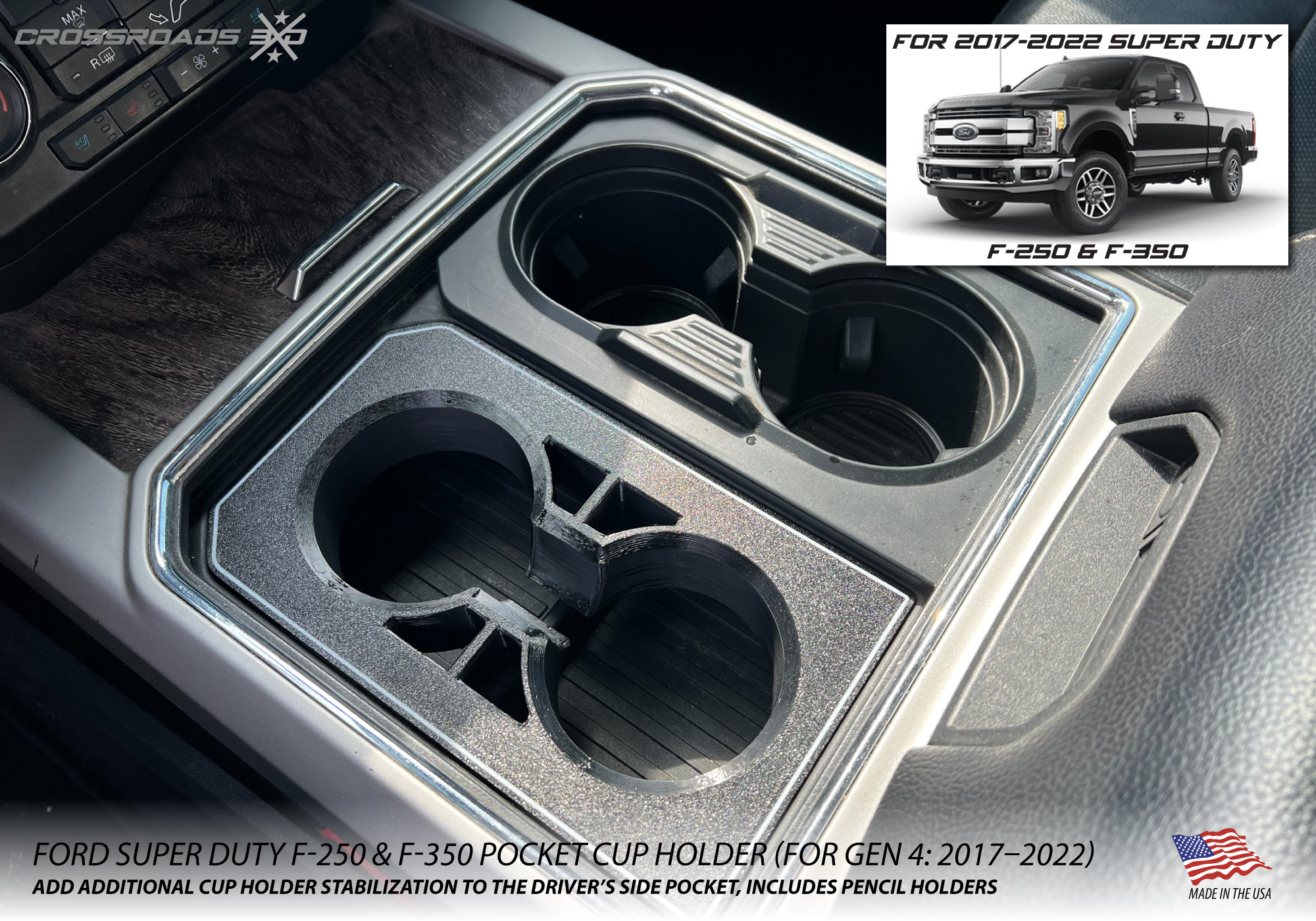 Cup Holder insert for Ford Super Duty F250, F350, F450 (2017-2022) Center Console - Image 2