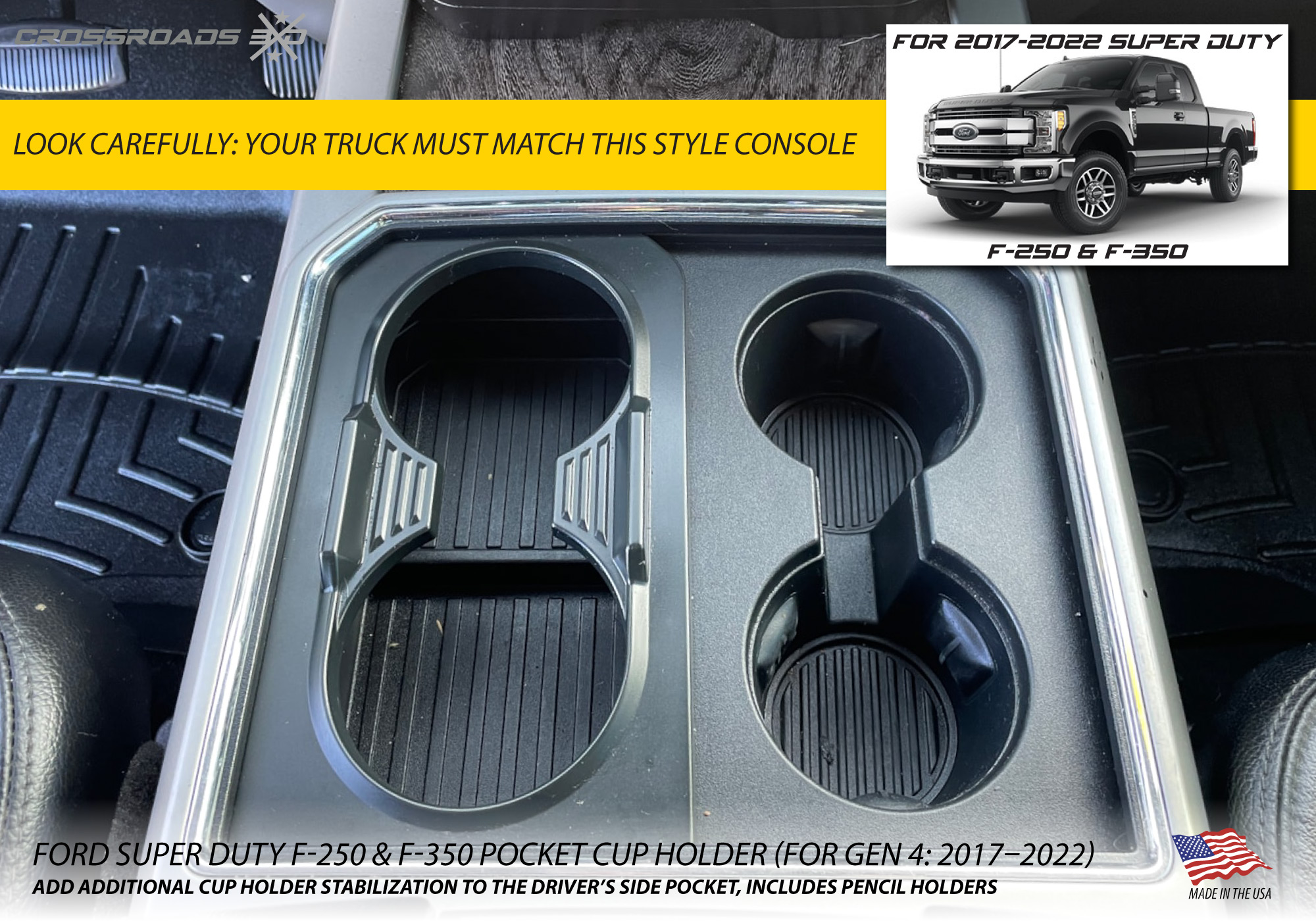 Cup Holder insert for Ford Super Duty F250, F350, F450 (2017-2022) Center Console - Image 3