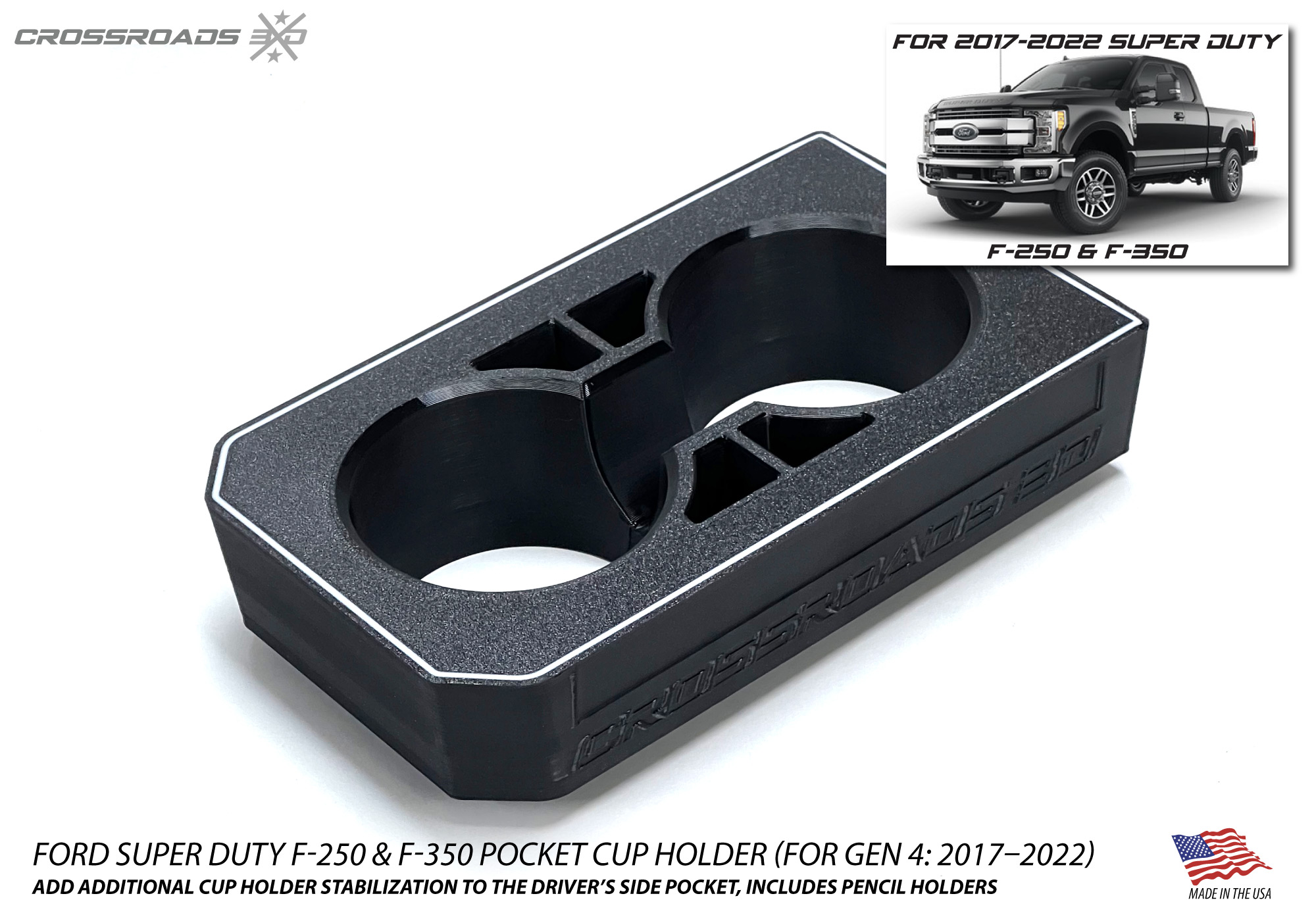 Cup Holder insert for Ford Super Duty F250, F350, F450 (2017-2022) Center Console - Image 4