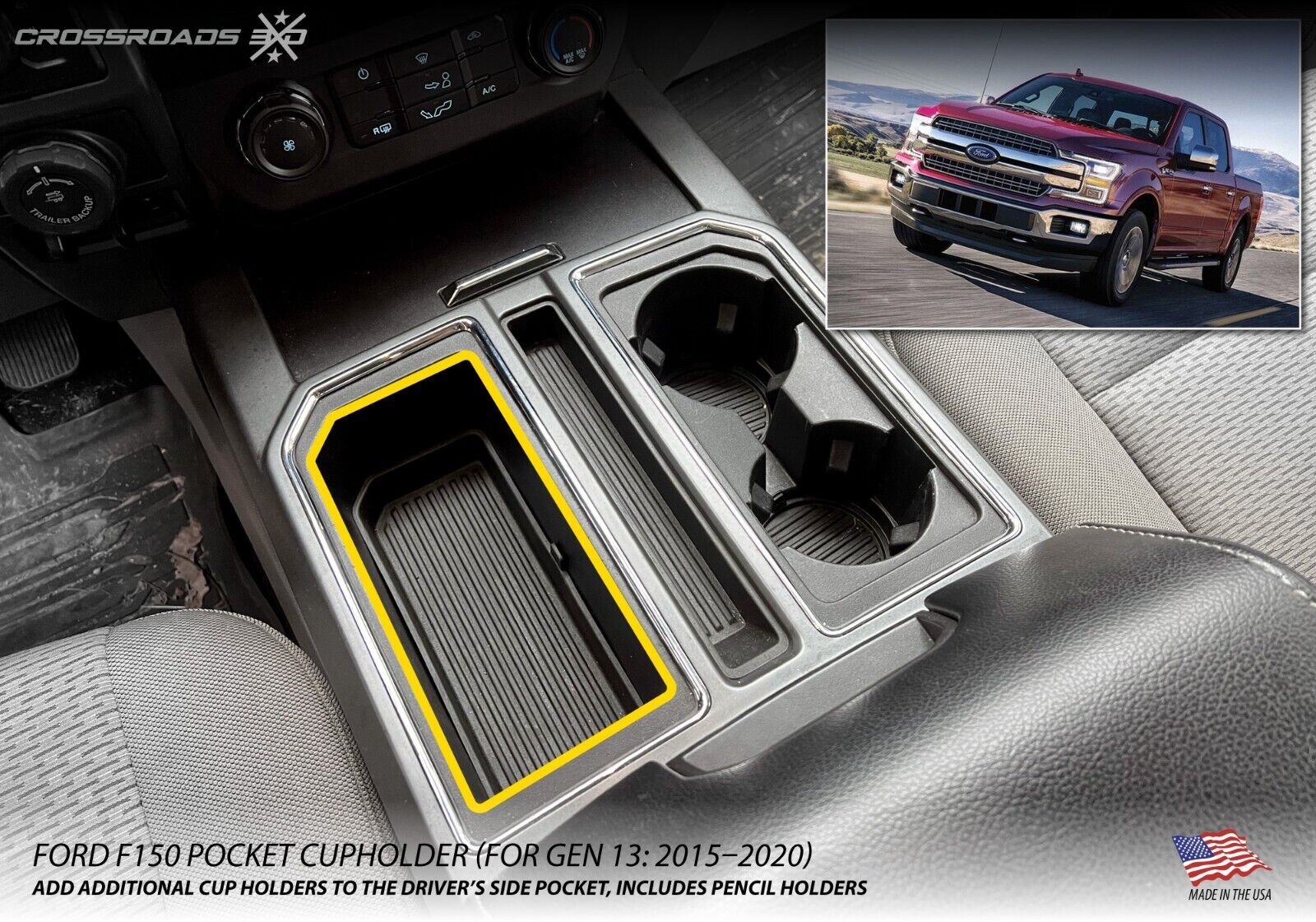 Cup Holders for Ford F-150 (2015-2020, Gen 13) Center Console - Image 2