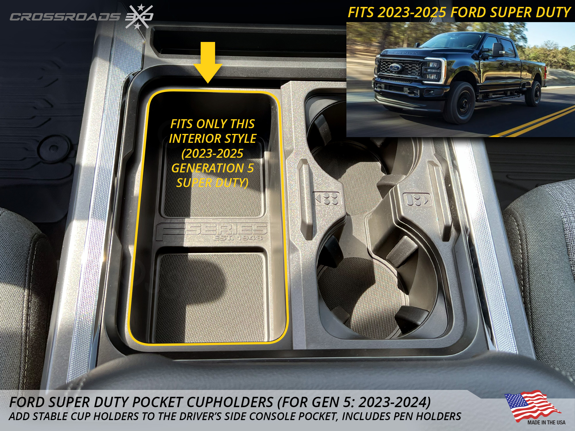 Cup Holder insert for Ford Super Duty F250, F350 (2023-2025) Center Console - Image 3