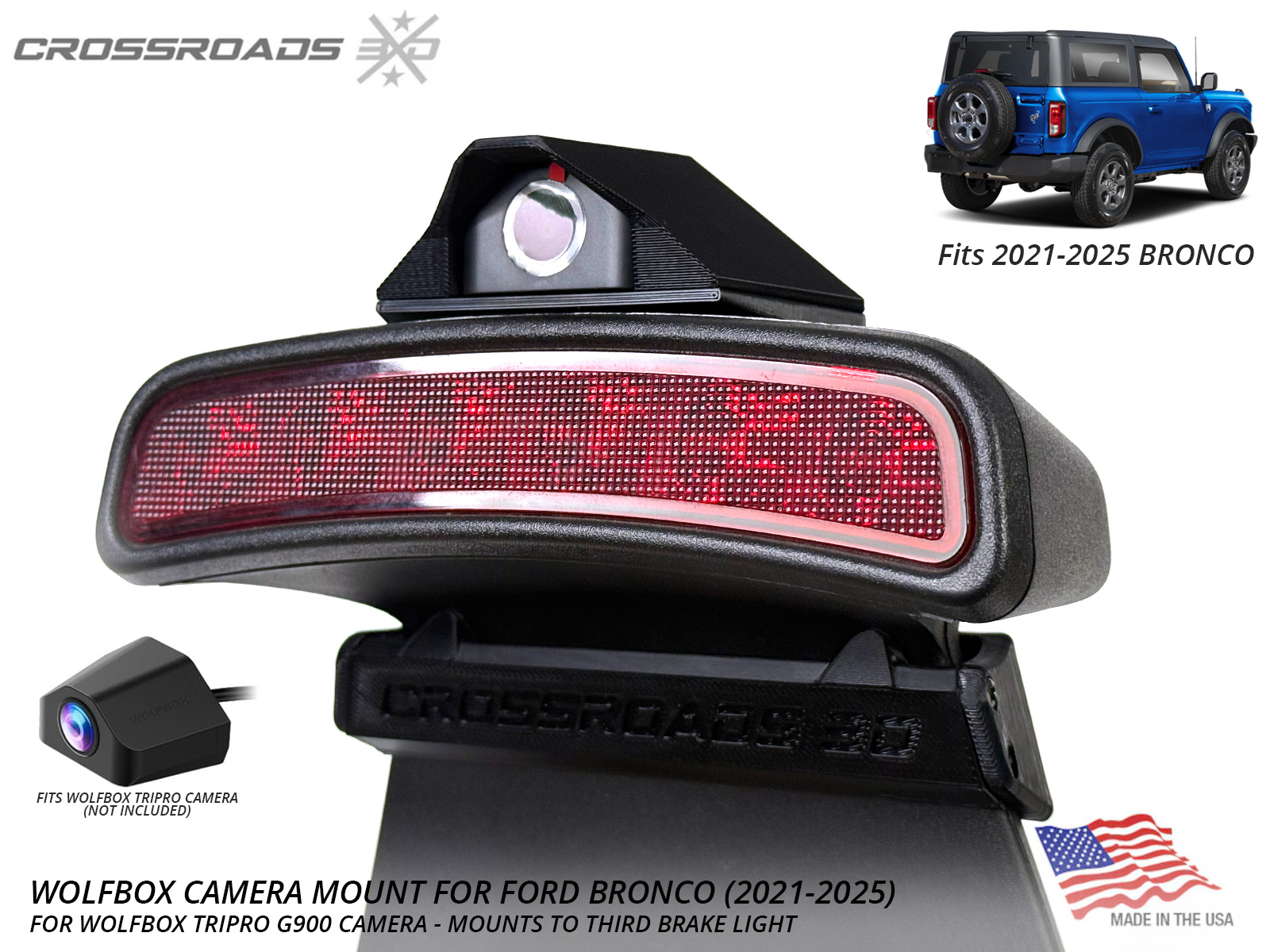Wolfbox Camera Mount for Ford Bronco (2021-2026) Third Brake Light Mount