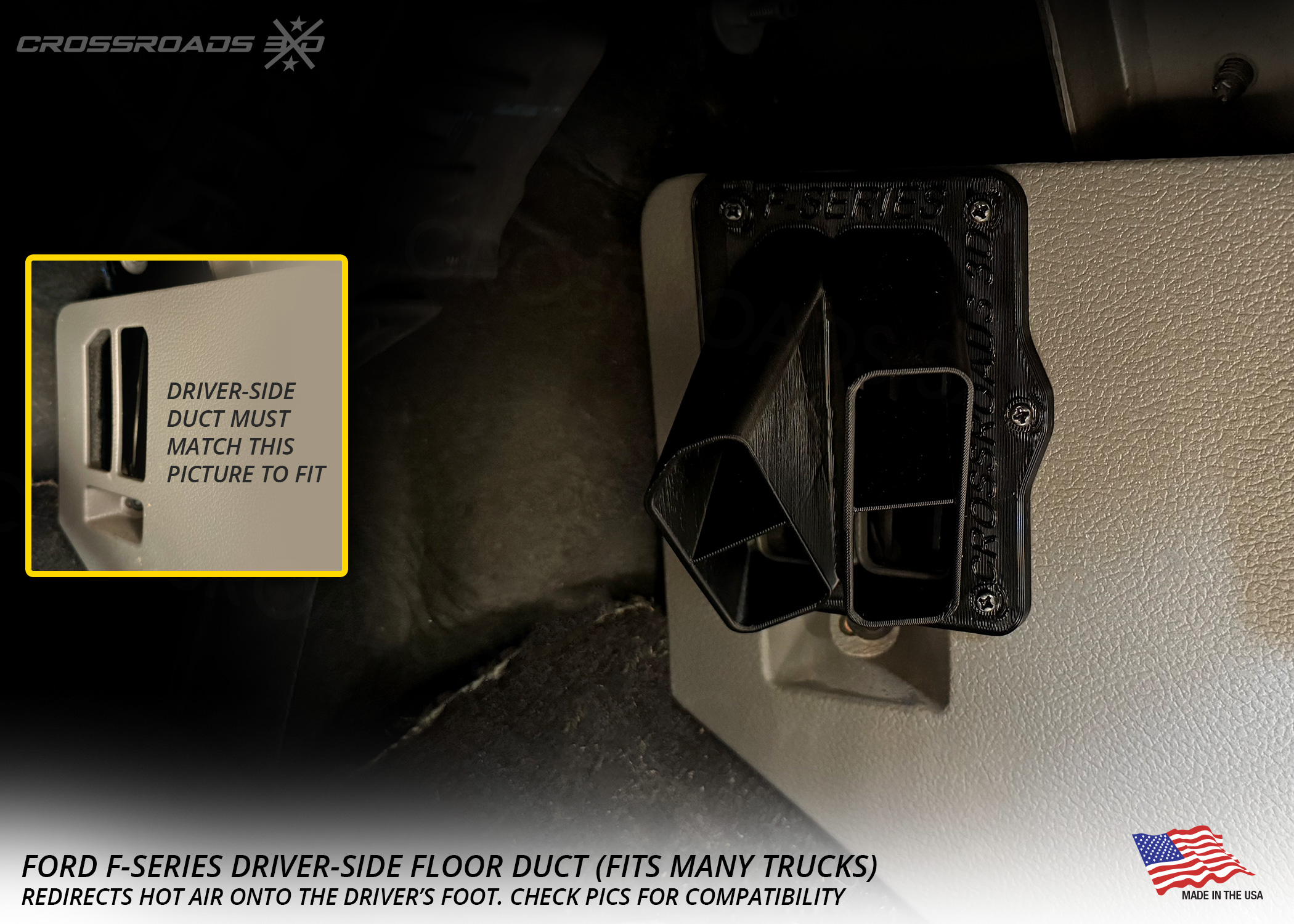 Warm Toes! Driver-Side Floor Duct for Ford F-Series Trucks (Fits Many Ford Pickups) - Image 4