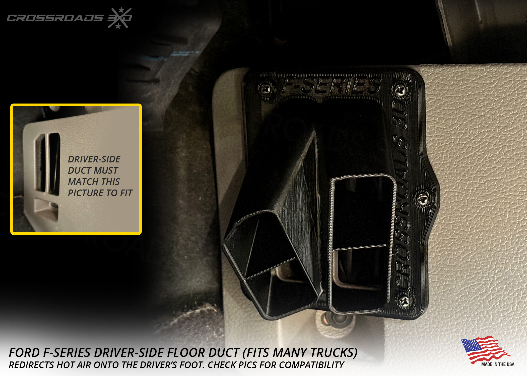 Warm Toes! Driver-Side Floor Duct for Ford F-Series Trucks (Fits Many Ford Pickups) - Image 3