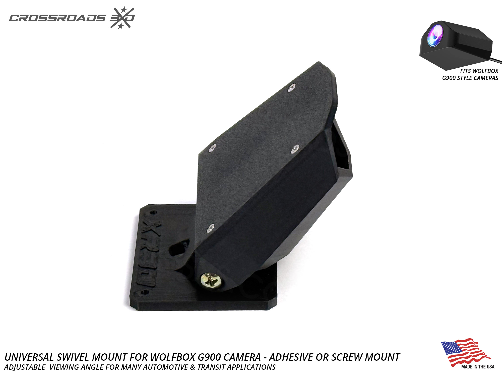 Universal Wolfbox G900 Camera Swivel Mount - Adhesive / Screw Mount Enclosure - USA-made - Image 3