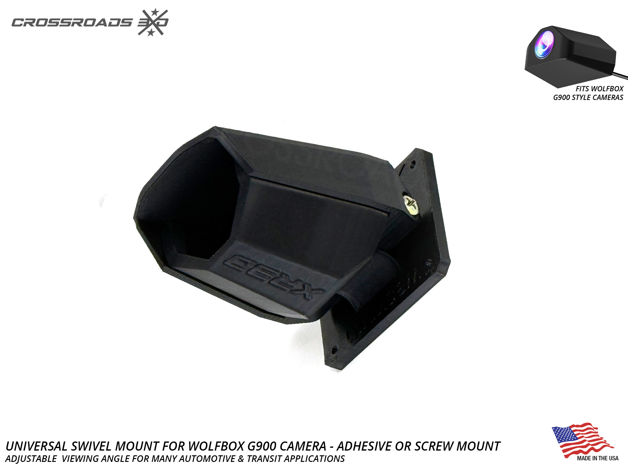 Universal Wolfbox G900 Camera Swivel Mount - Adhesive / Screw Mount Enclosure - USA-made - Image 5