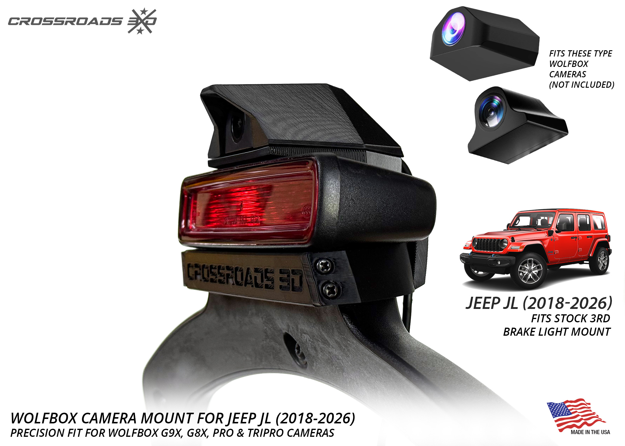 Jeep JL Wrangler Third Brake Light Mount for Wolfbox Tripro G900 Camera System (2018-2026 JL) - Image 4
