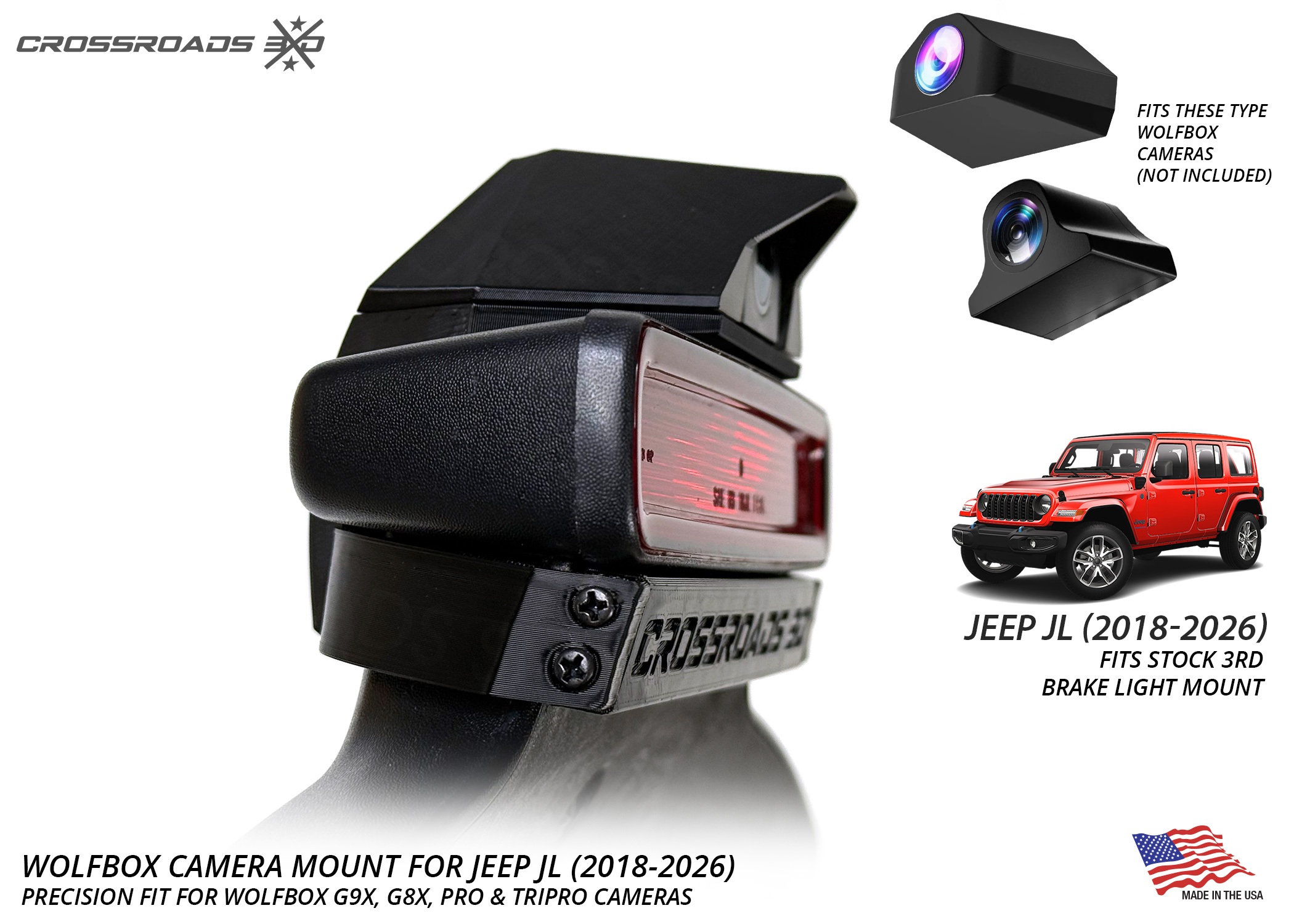 Jeep JL Wrangler Third Brake Light Mount for Wolfbox Tripro G900 Camera System (2018-2026 JL) - Image 5