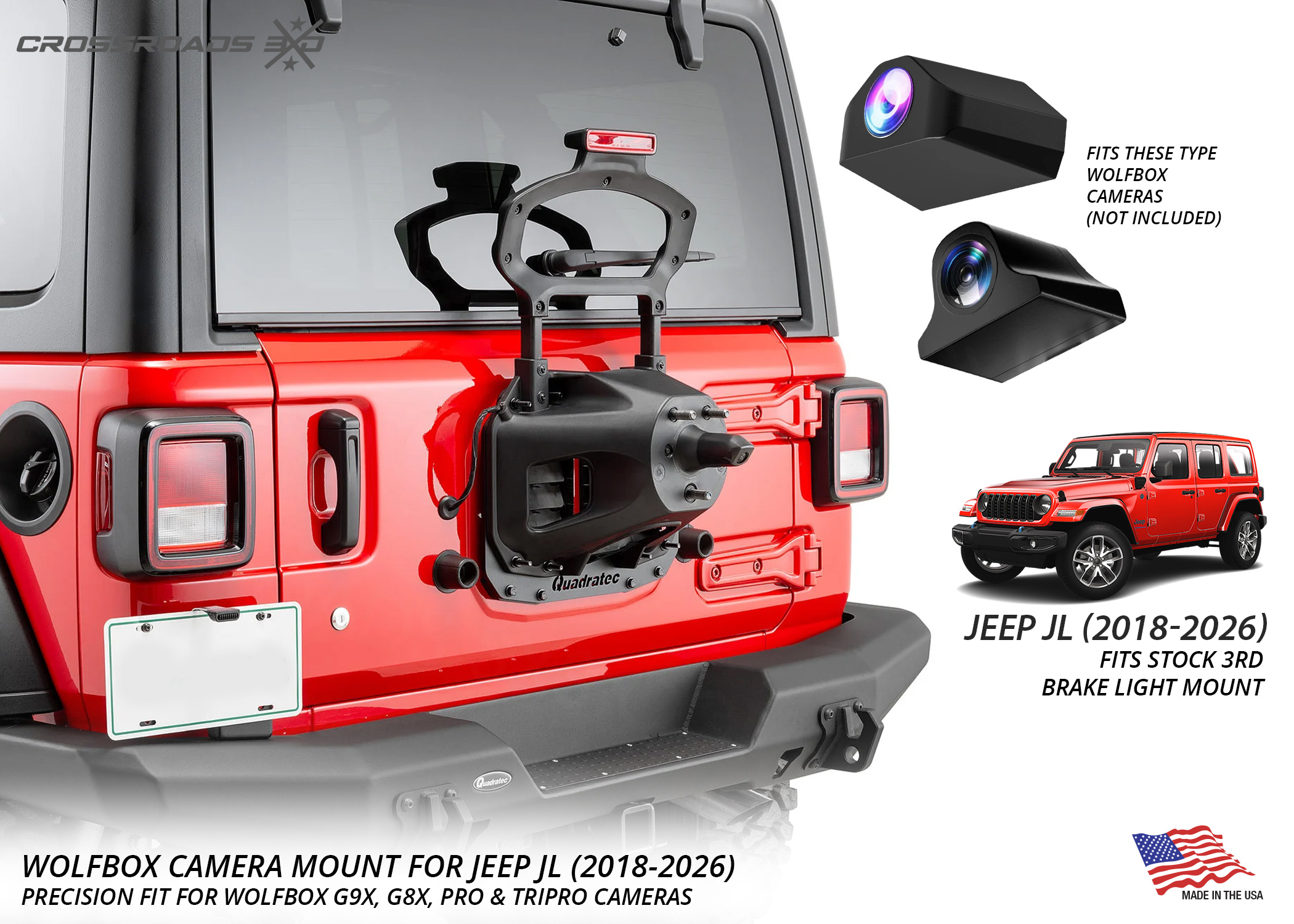 Jeep JL Wrangler Third Brake Light Mount for Wolfbox Tripro G900 Camera System (2018-2026 JL) - Image 9