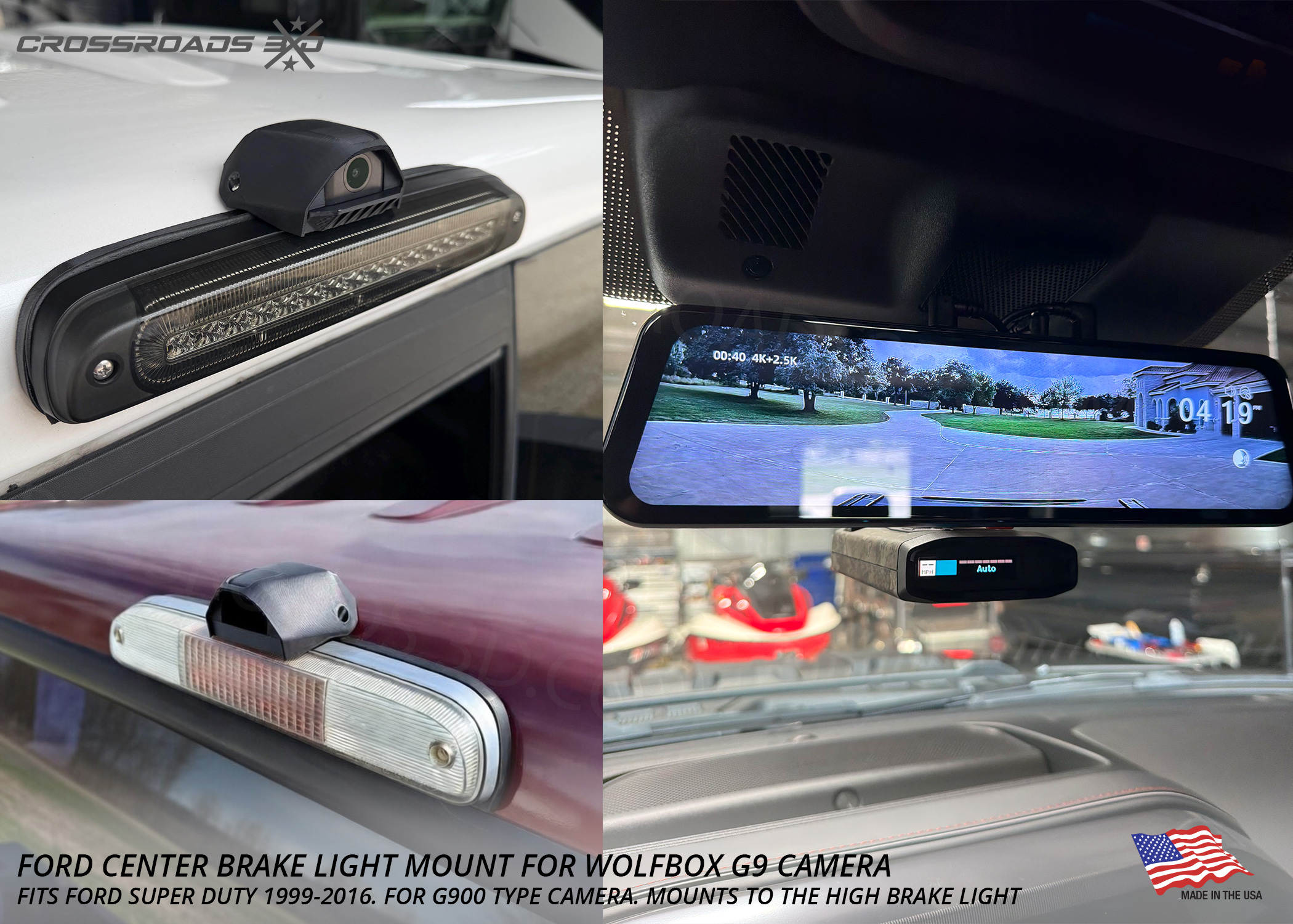 Ford Super Duty (1999-2016) Third Brake Light Camera Mount for Wolfbox Cameras - No visible wiring - Image 2