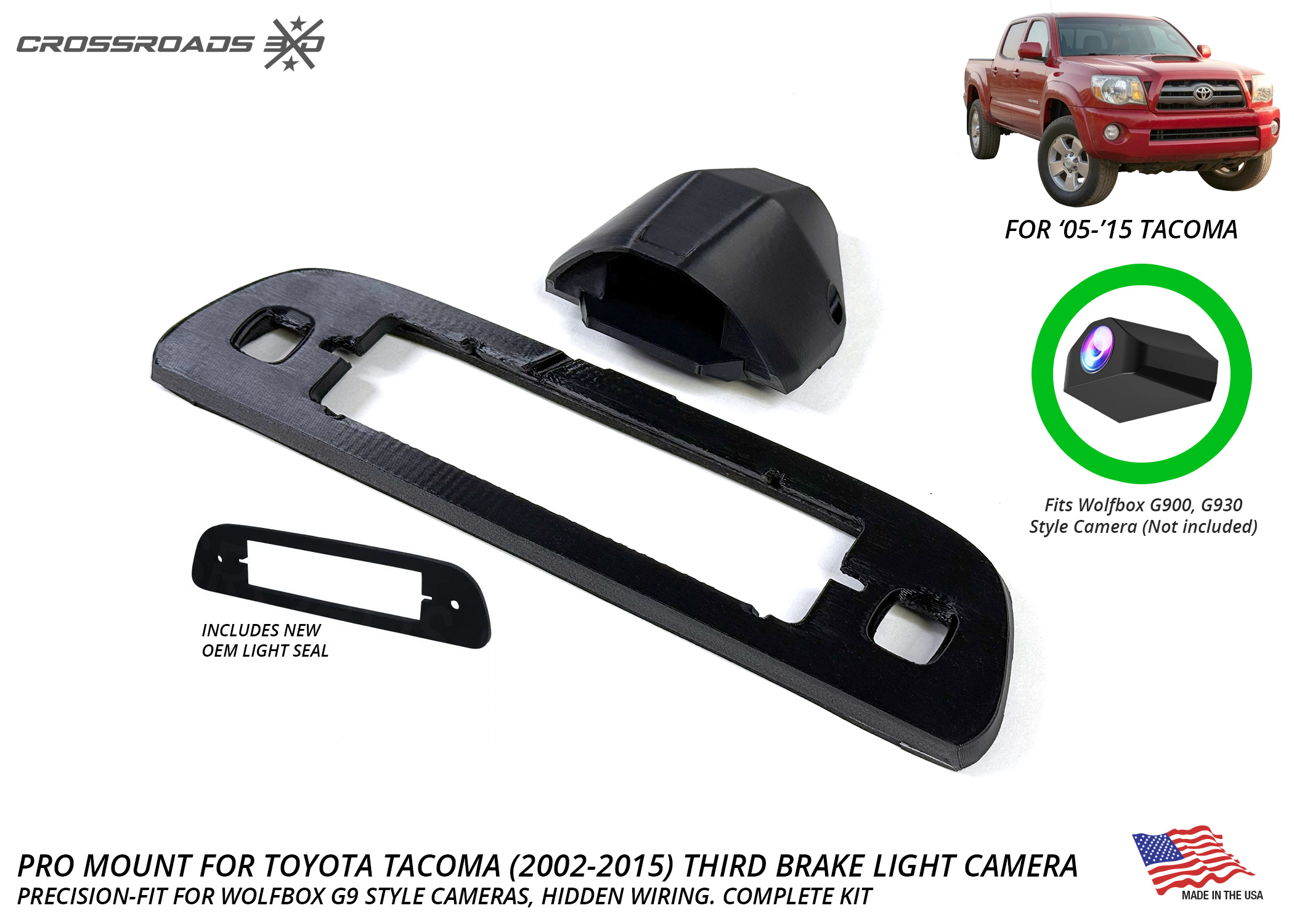 Toyota Tacoma 2005-2015 Wolfbox G900 G930 Third Brake Light Camera Mount - Pro Mount Bracket